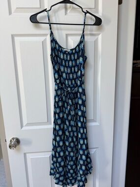 J. Crew Factory Navy Leaf-Print Spaghetti-Strap Maxi Dress